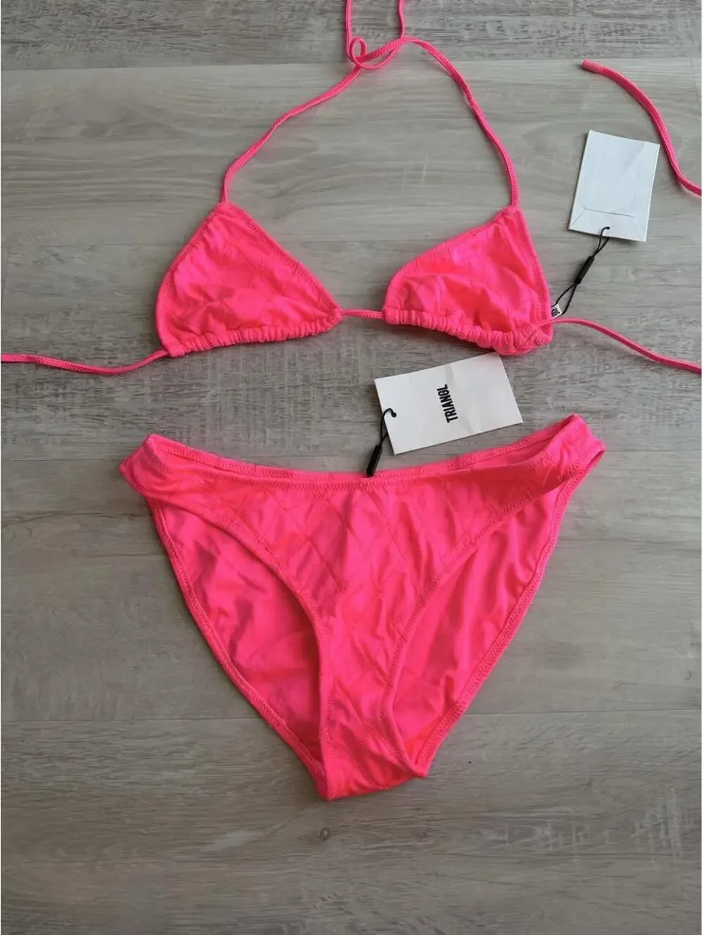 Triangl bikini set in pink with subtle diamond pattern